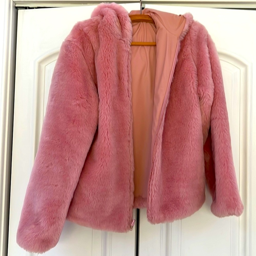 Pink fur reversible coat